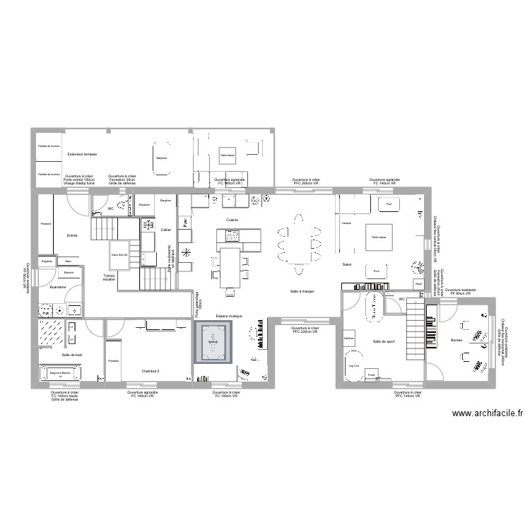 La Salle v7. Plan de 24 pièces et 290 m2