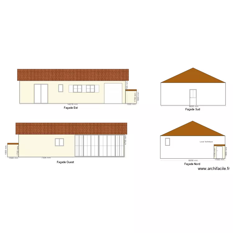 Facade Nord Est Sud Ouest. Plan de 