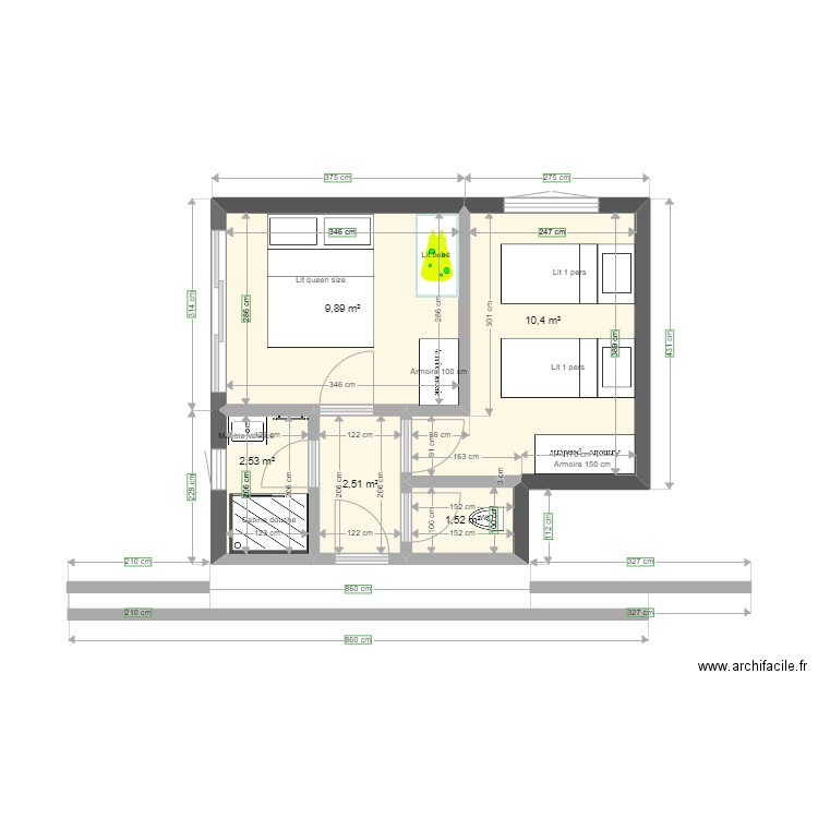 New Favone 2 chambres 6,5x5,25. Plan de 5 pièces et 27 m2