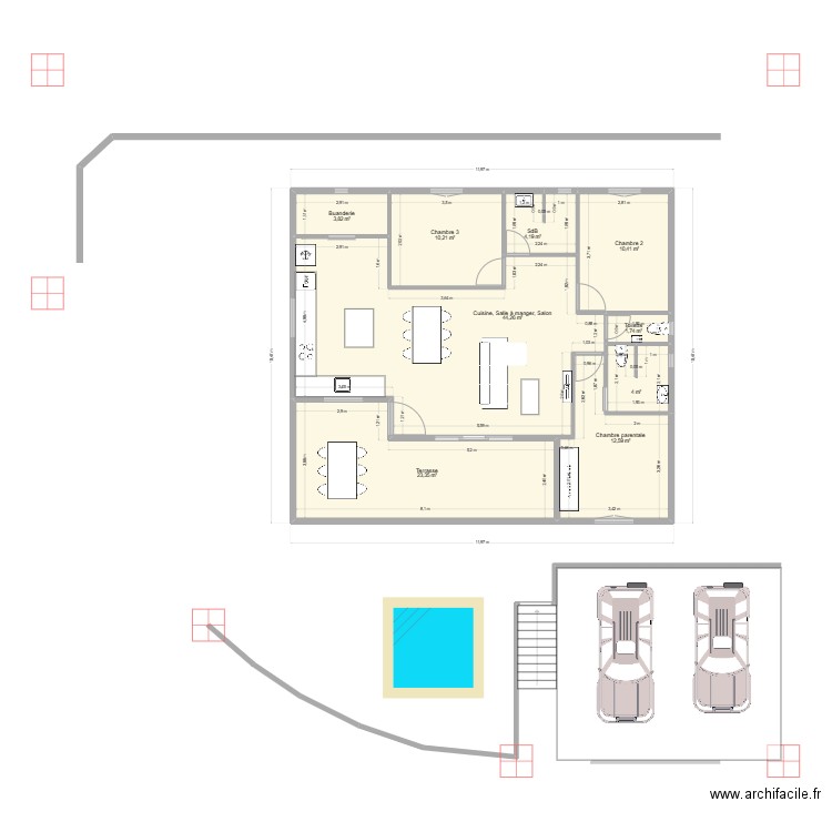 110M. Plan de 9 pièces et 115 m2