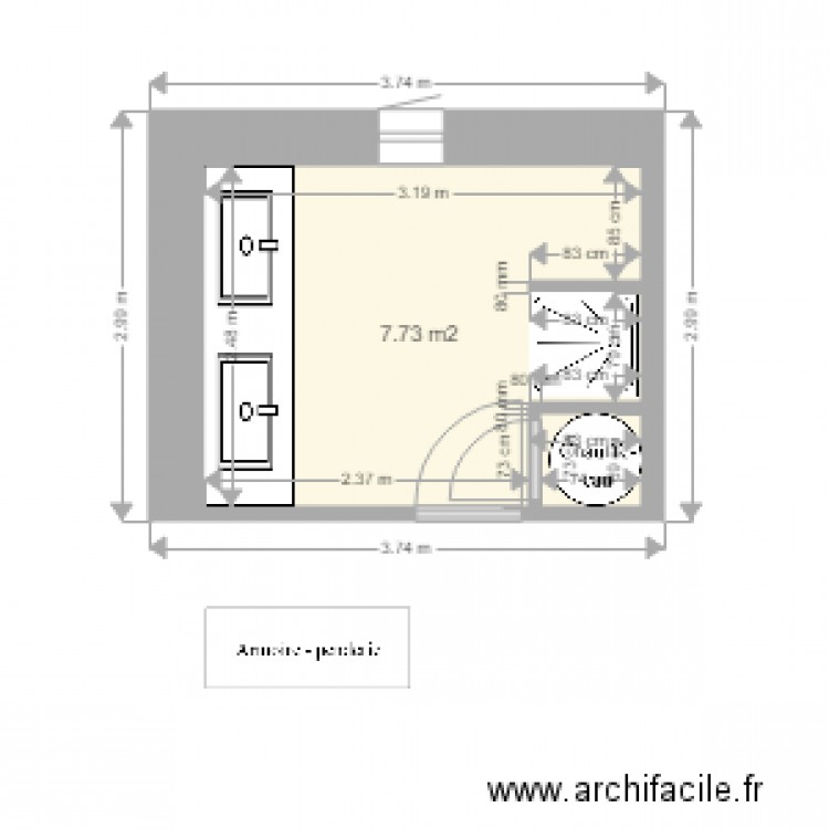 salledeau. Plan de 1 pièce et 8 m2