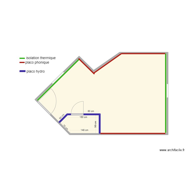 VAUTHIER PLAN MACONNERIE SDB. Plan de 2 pièces et 22 m2