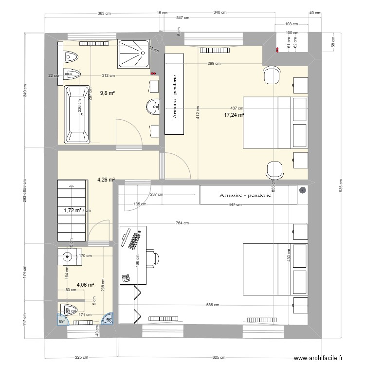 Liege octobre 2023. Plan de 9 pièces et 74 m2