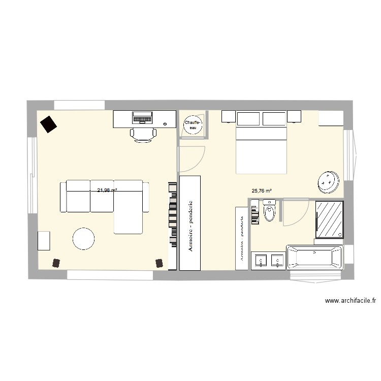Extension maison. Plan de 2 pièces et 48 m2