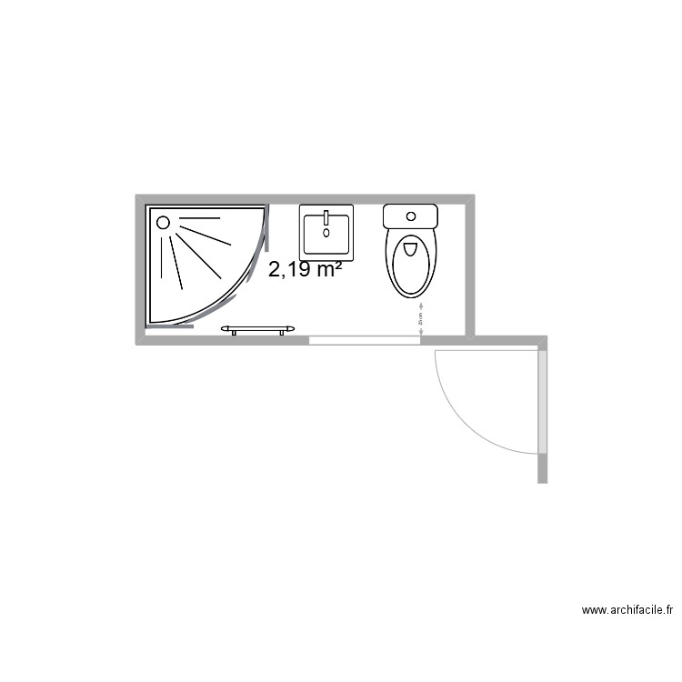 SDB RDC. Plan de 1 pièce et 2 m2