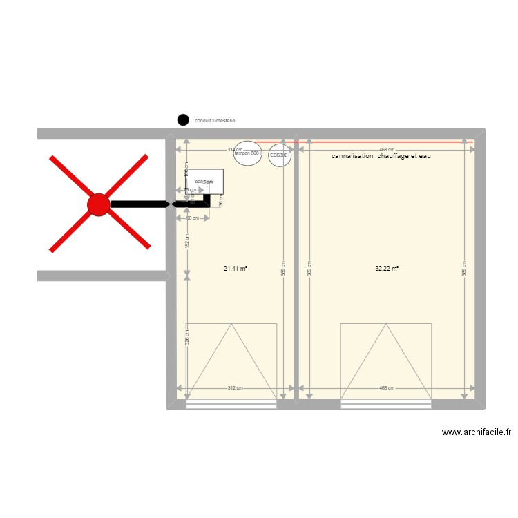 dodelin. Plan de 2 pièces et 54 m2