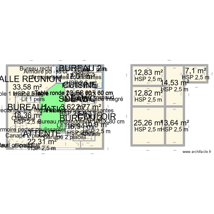 BUREAU A3ADMIN. Plan de 16 pièces et 245 m2