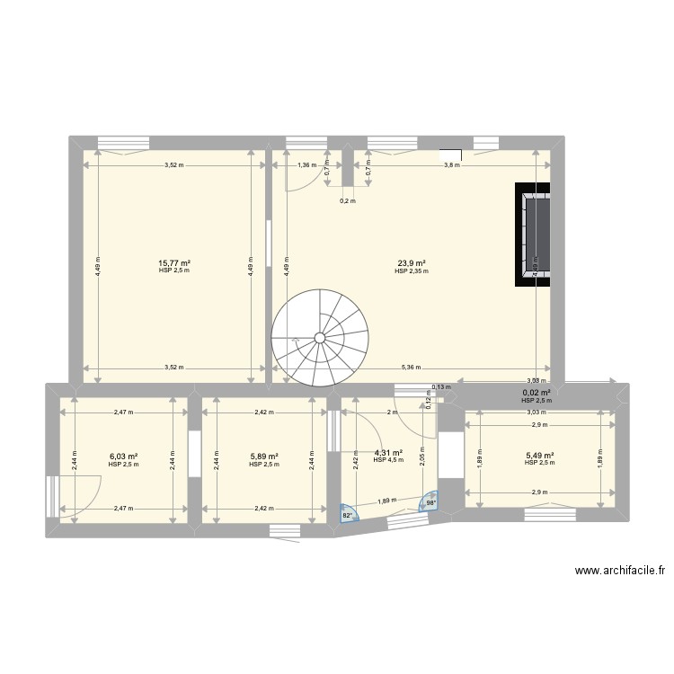 etage 0. Plan de 7 pièces et 61 m2