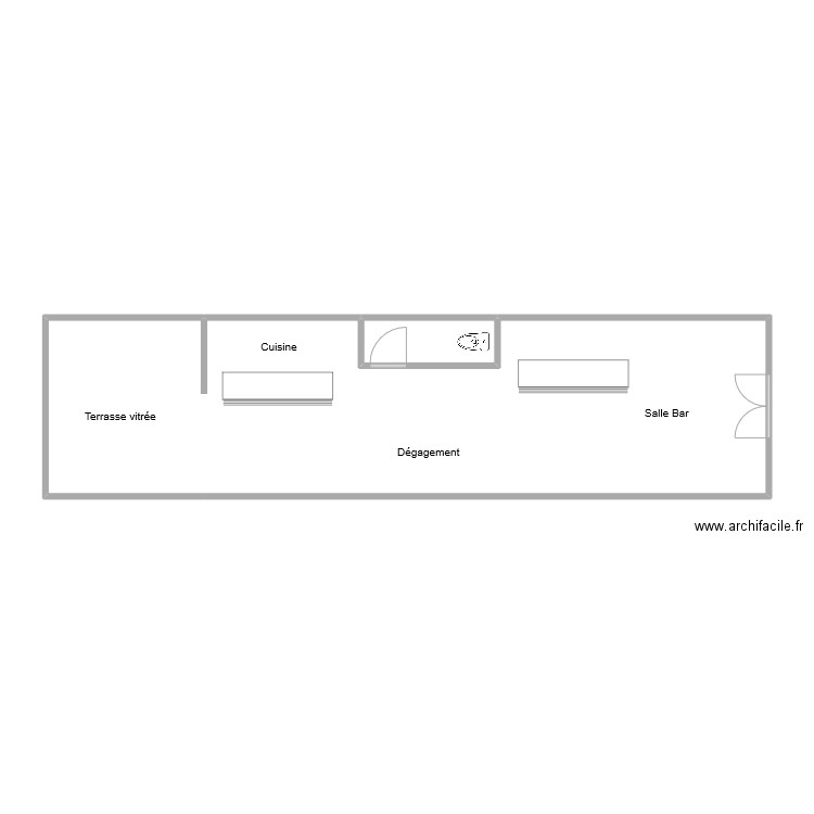 bar. Plan de 2 pièces et 60 m2