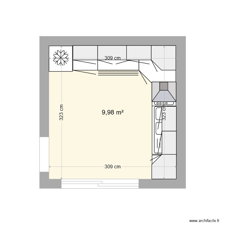 cuisine 1 rdc. Plan de 1 pièce et 10 m2