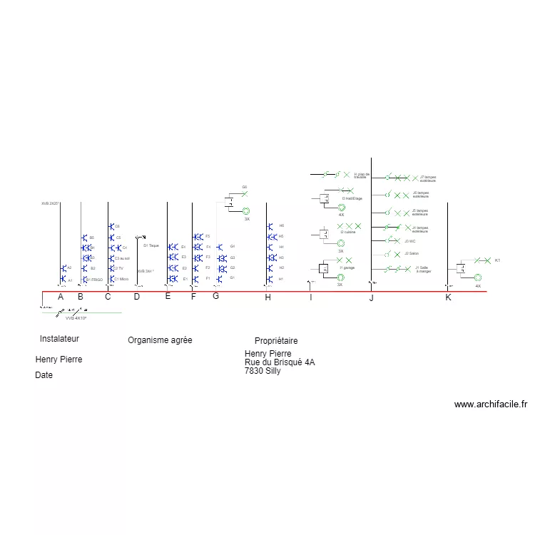 Sch&eacute;mas unifilaire ETAGE 300mA. Plan de 
