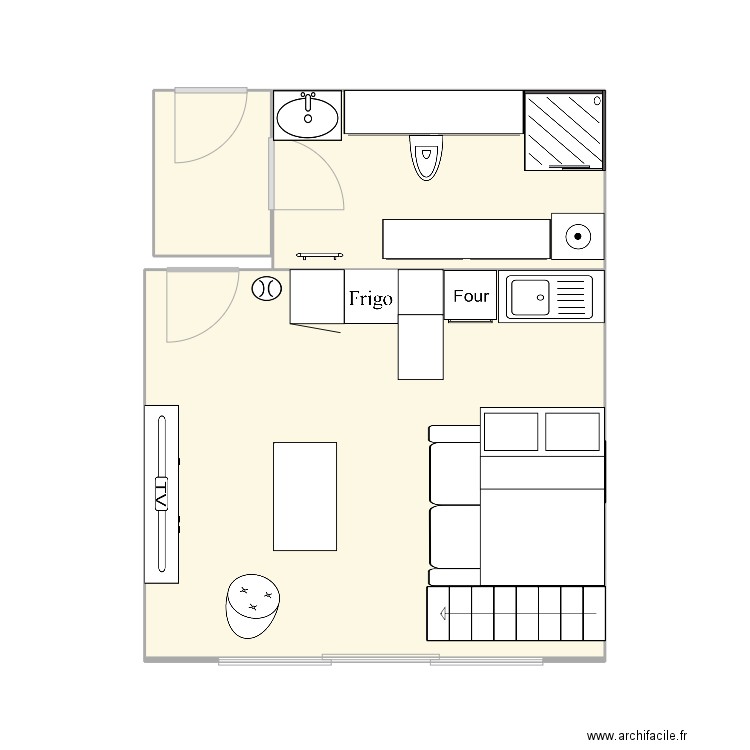 PlanC. Plan de 3 pièces et 32 m2