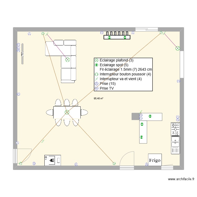 Laurent P. Plan de 1 pièce et 95 m2