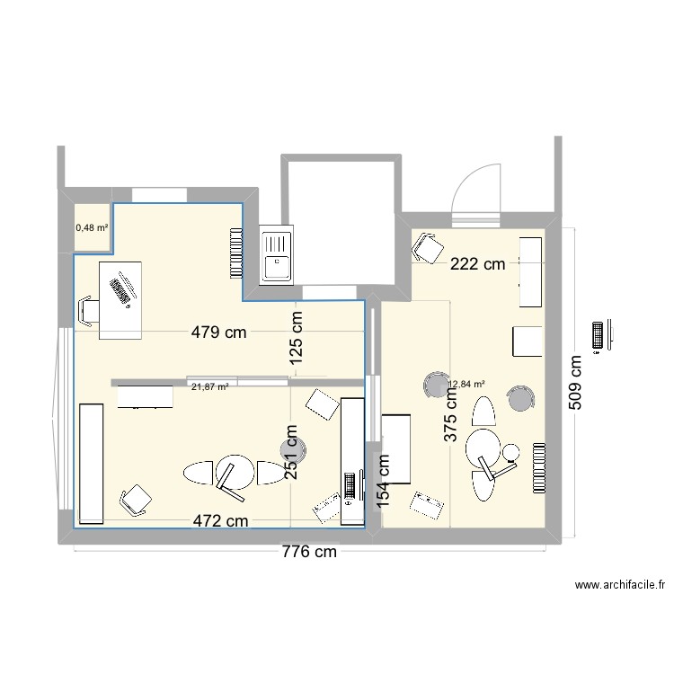 CABINET 6. Plan de 2 pièces et 34 m2