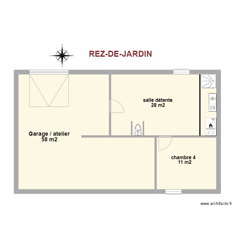 rez-de-jardin Dauchez. Plan de 4 pièces et 84 m2