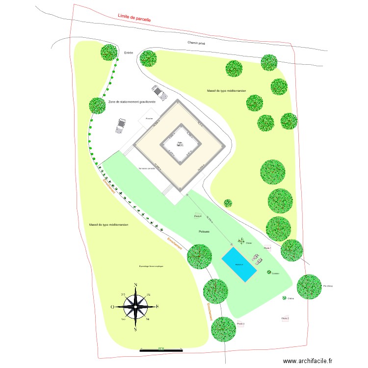 Plan de masse existant piscine projeté. Plan de 2 pièces et 272 m2