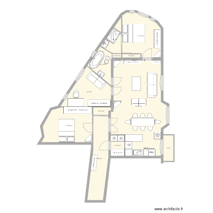 tolbiac 13eme  modifié 1porte dans mur porteur. Plan de 0 pièce et 0 m2