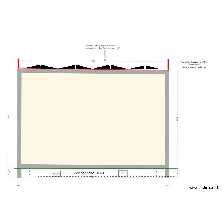 Plan de coupe toiture plate TOITURE 1 PV. Plan de 1 pièce et 64 m2