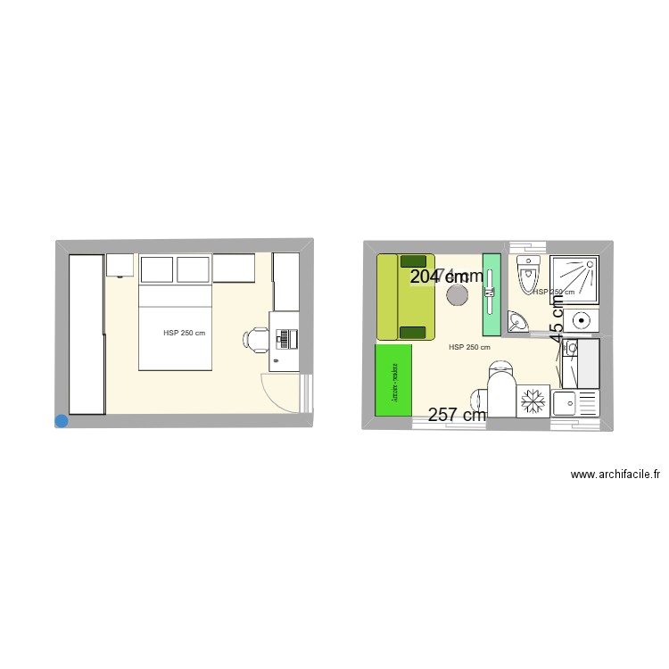 2 MODULES DE 4X3=12 M2............. Plan de 3 pièces et 19 m2