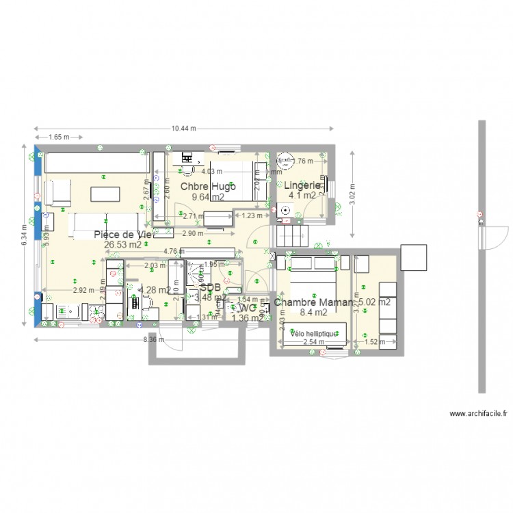 Plan du 07 08 à 20h30 avec mesures Murs. Plan de 0 pièce et 0 m2