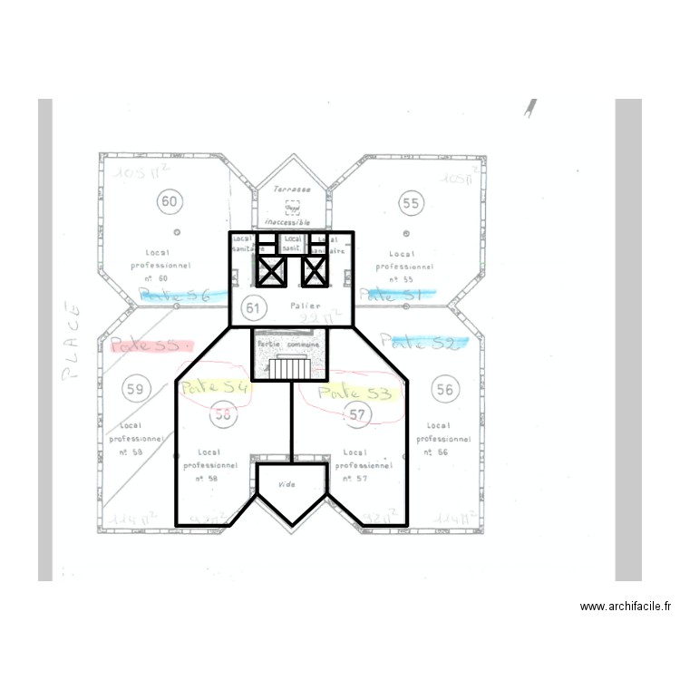 26839 - croquis 5ème. Plan de 16 pièces et 35 m2