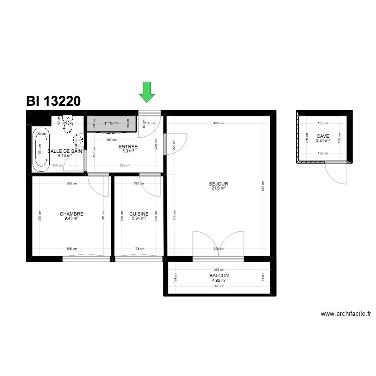 BI 13220. Plan de 9 pièces et 56 m2