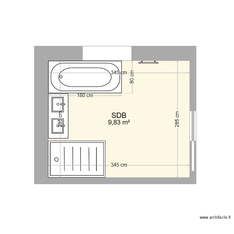 SDB4. Plan de 1 pièce et 10 m2