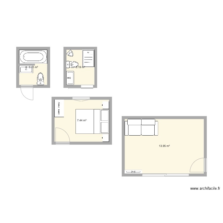 SDB CASA001. Plan de 4 pièces et 28 m2