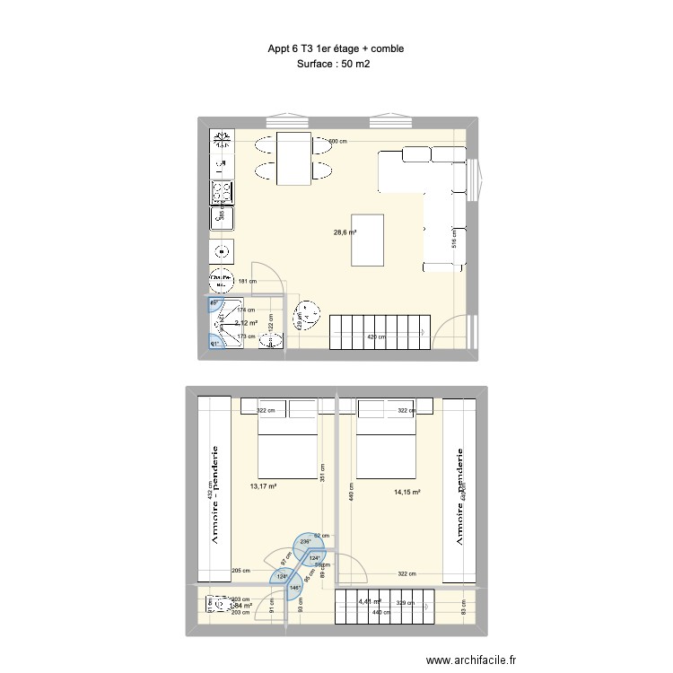 Appt 8 T3 1er etage. Plan de 6 pièces et 64 m2