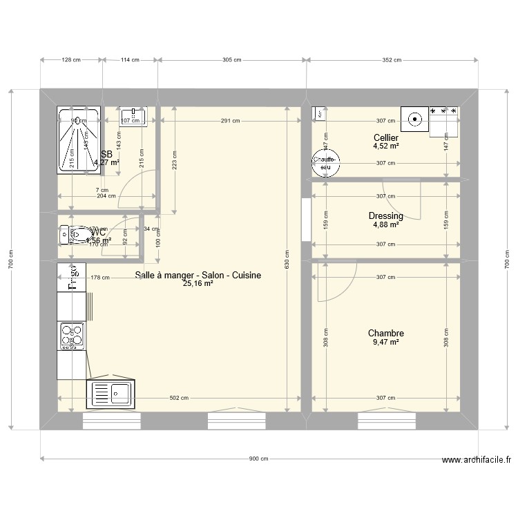 Studio 3 Philippe surface. Plan de 6 pièces et 50 m2