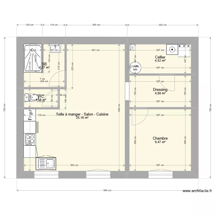 Studio 3 Philippe surface. Plan de 