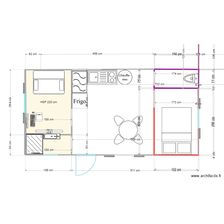 intérieur 1. Plan de 2 pièces et 6 m2