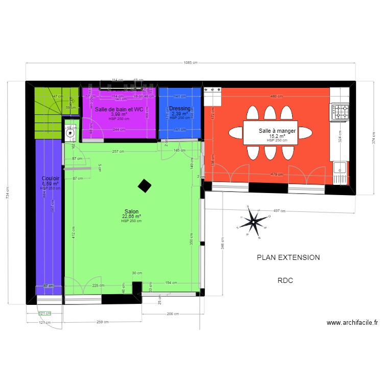 RDC FINAL AVEC COULOIR MEUBLE ORIENTHE. Plan de 7 pièces et 51 m2