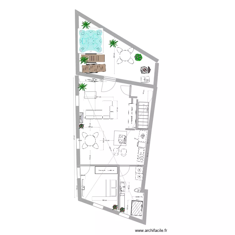 boucherie comble f2 salon en face + terrasse . Plan de 