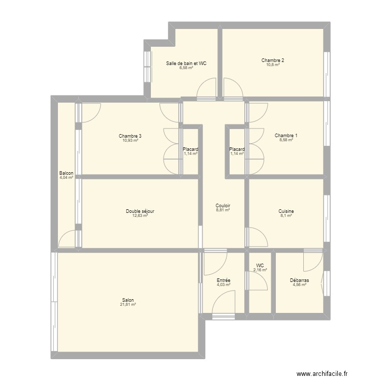 Appartement Résidence Assabah . Plan de 14 pièces et 105 m2