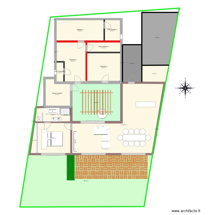 plan Fabrice v couloir et chambre raccourcie. Plan de 0 pièce et 0 m2