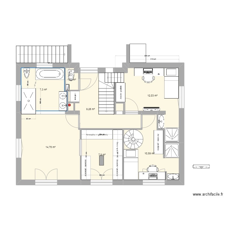 Rouret R+1 V10a. Plan de 9 pièces et 63 m2