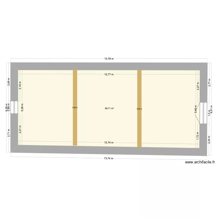 Grange de Bar&egrave;ge R+1. Plan de 1 Pièce et 69 m²