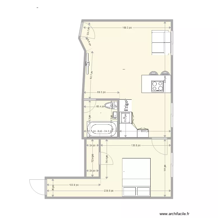 Appartement 19 et 26 dimension cuisine. Plan de 