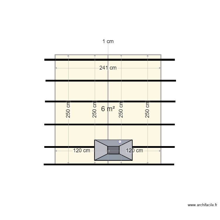 hotte plafond. Plan de 1 pièce et 6 m2