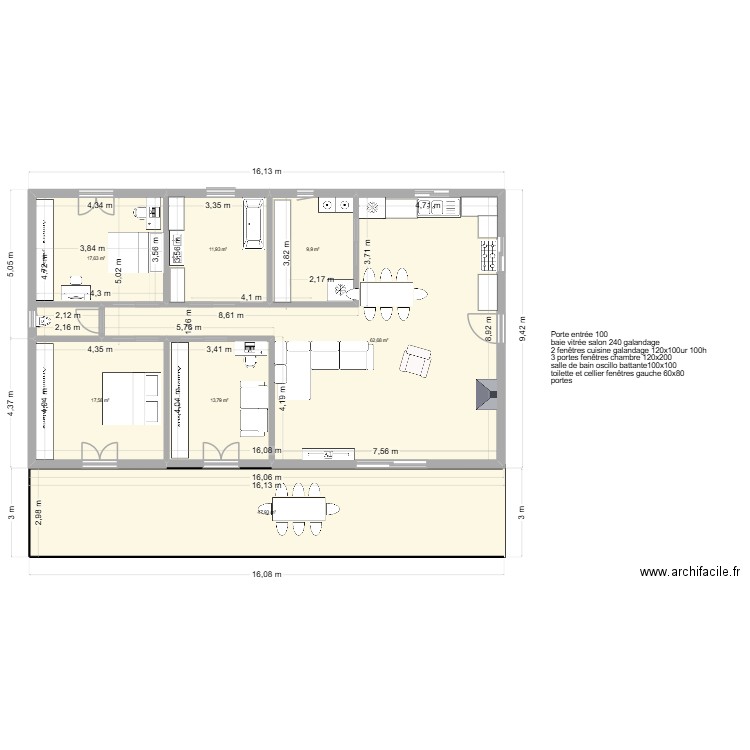 maison modif. Plan de 7 pièces et 181 m2