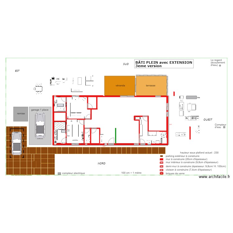 Bâti PLEIN avec extension 4eme version. Plan de 1 pièce et 0 m2