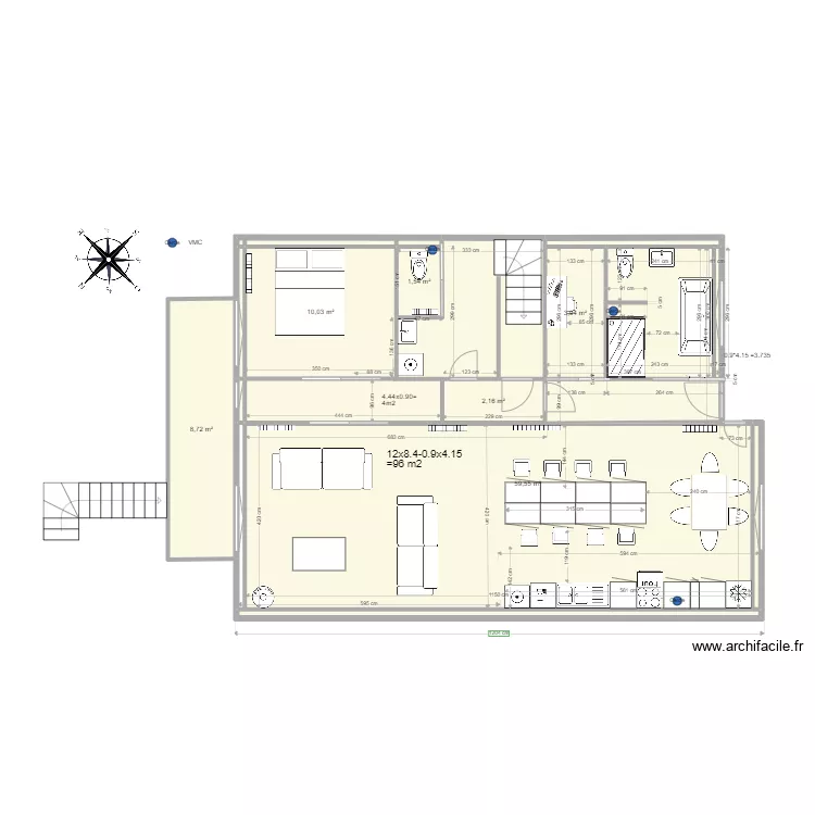 APRES rdc maison Thomery mur chbre intact version baignoire. Plan de 