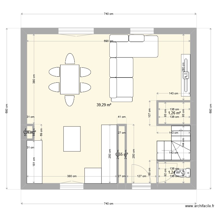 bizetrdc. Plan de 5 pièces et 43 m2