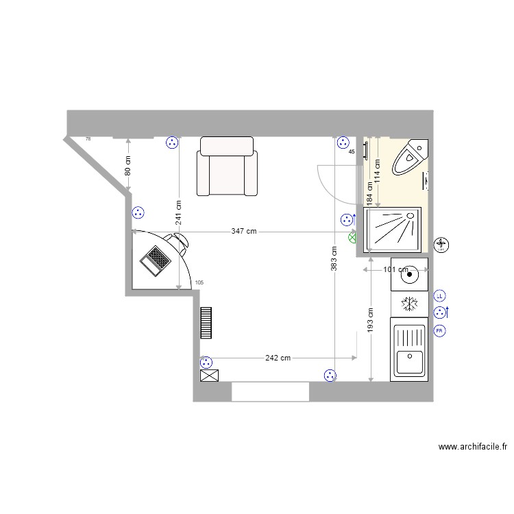 RESERVE LP. Plan de 1 pièce et 2 m2