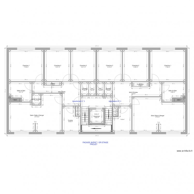 hocin EXISTANT 1 ER ETAGE PROJET. Plan de 0 pièce et 0 m2