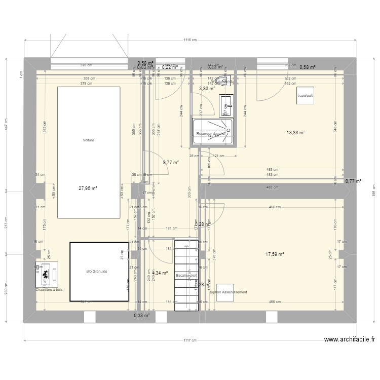 RDJ plan maison. Plan de 14 pièces et 79 m2