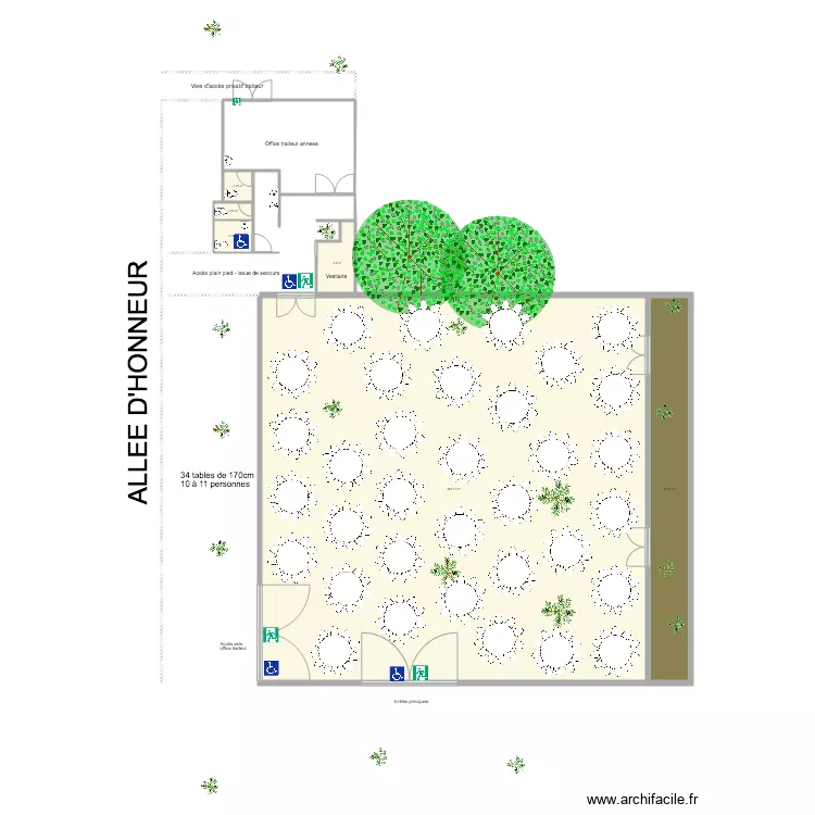 Pavillon des Oliviers  370 personnes. Plan de 