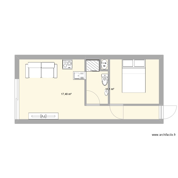 appartement Maelle 1. Plan de 2 pièces et 29 m2