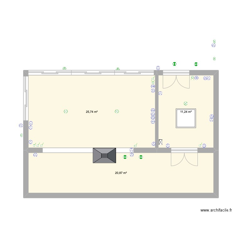 Boulnois Extension. Plan de 3 pièces et 58 m2